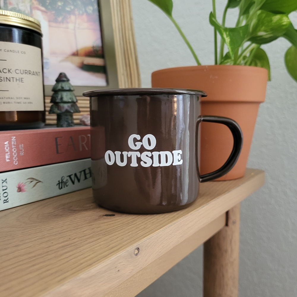 NWT "Go Outside" Brown Enamel Mug